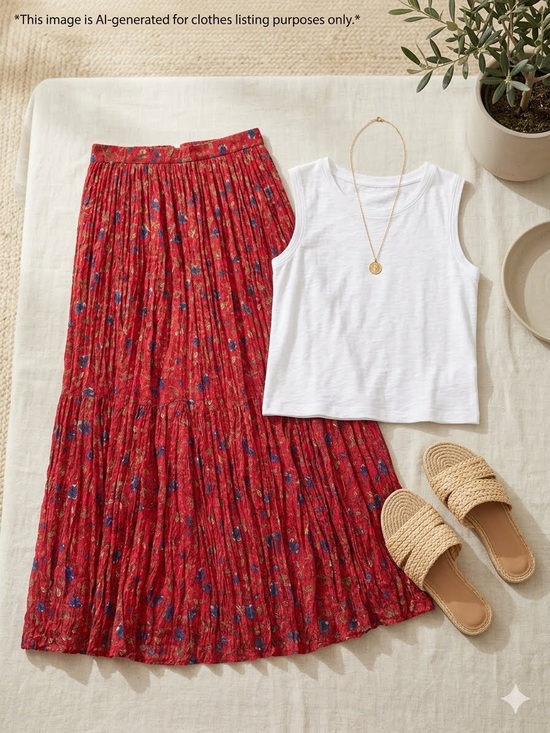 Christopher & Banks Dresses & Skirts - Christopher & Banks Red Floral Pleated Maxi Skirt-BoHo, Whimsical, Fairycore-M
